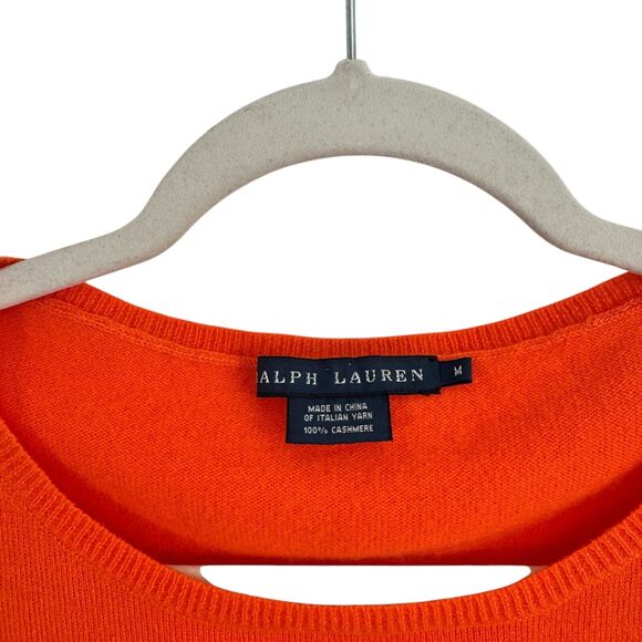 Ralph Lauren Blue Label Orange 100% Cashmere Sweater Preppy Womens Medium - Picture 3 of 5